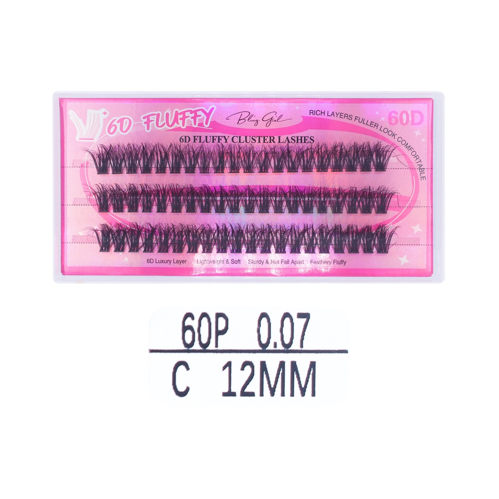 6D Fluffy Cluster Lashes 60D 12mm-C [S2508P06]