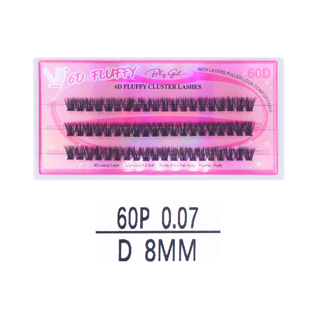 6D Fluffy Cluster Lashes 60D 8mm-D [S2508P06]