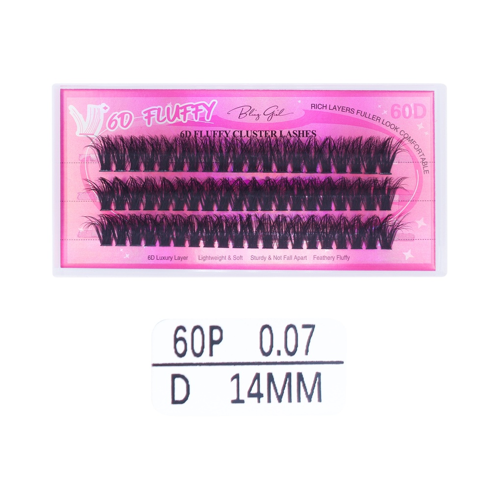 6D Fluffy Cluster Lashes 60D 14mm-D [S2508P06]