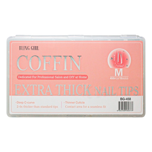 [6362508580373] Coffin Extra Thick Nail Tips Medium BG-458 (450PCS/15 sizes) [S2510P13]