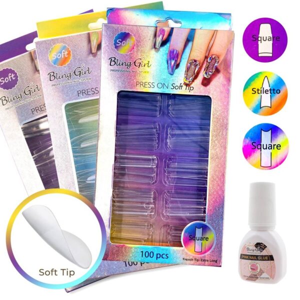 Bling Girl Half Cover Press On Soft Tips Beginner Set [1758]